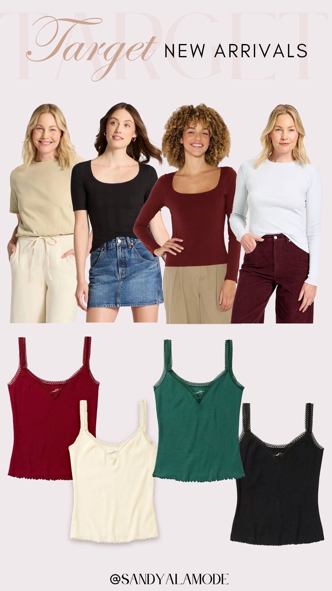 Target fashion. Target new arrivals. Target fall basics. Target lace trim cami. Target basic long sleeve tee. Target basic tee  

#LTKStyleTip #LTKSeasonal #LTKFindsUnder50