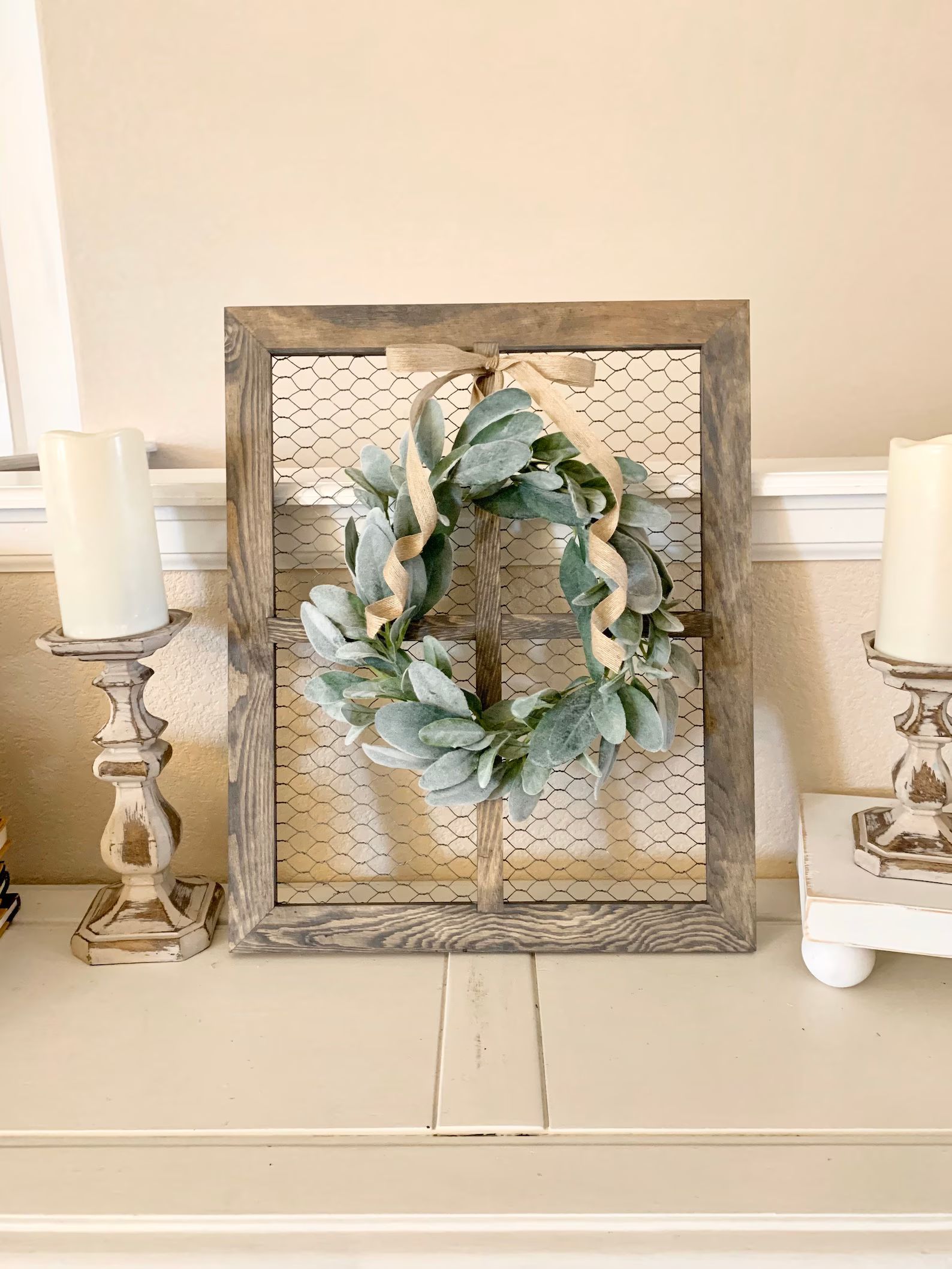 Window Frame with Lambs Ear Wreath Chicken Wire Frame | Etsy | Etsy (US)