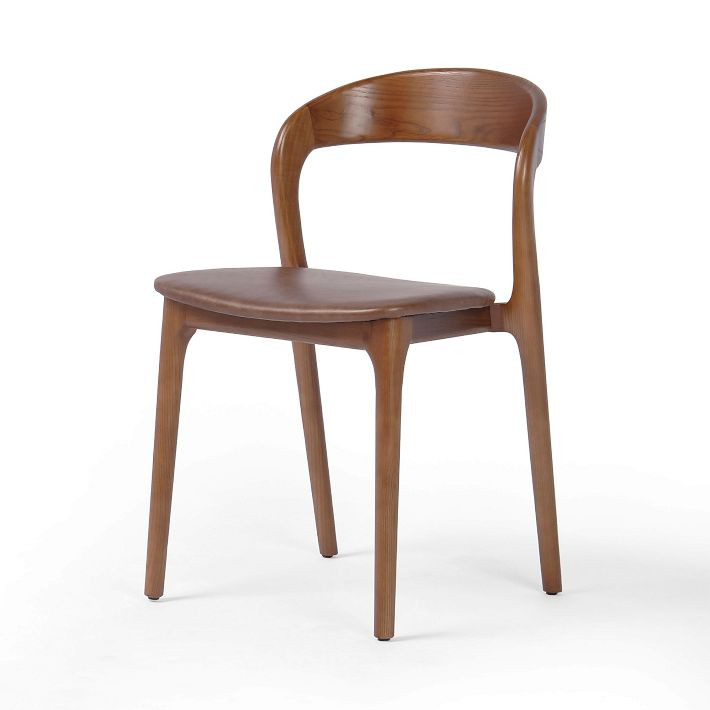 Scooped Ash Wood Leather Dining Chair | West Elm (US)