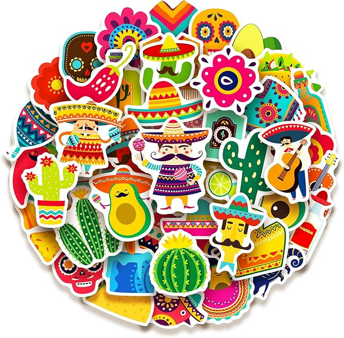 100 Pack Mexican Fiesta Stickers, Mexican Taco Cinco De Mayo Party Favors, Party Decorations | Amazon (US)