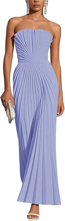 Strapless Satin Wedding Guest Dresses for Women Pleated A Line Long Bridesmaid Dresses for Weddin... | Amazon (US)