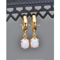 New Small White Opal Hoop Earrings, Bold Thick Gold Huggie Hoops, White Rainbow Gemstone, Birthstone | Etsy (US)