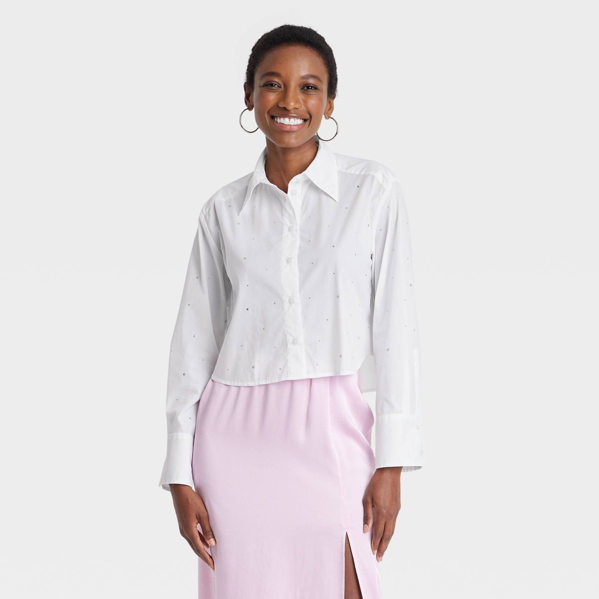 Women's Embellished Button-Down Shirt - A New Day™ White XS | Target