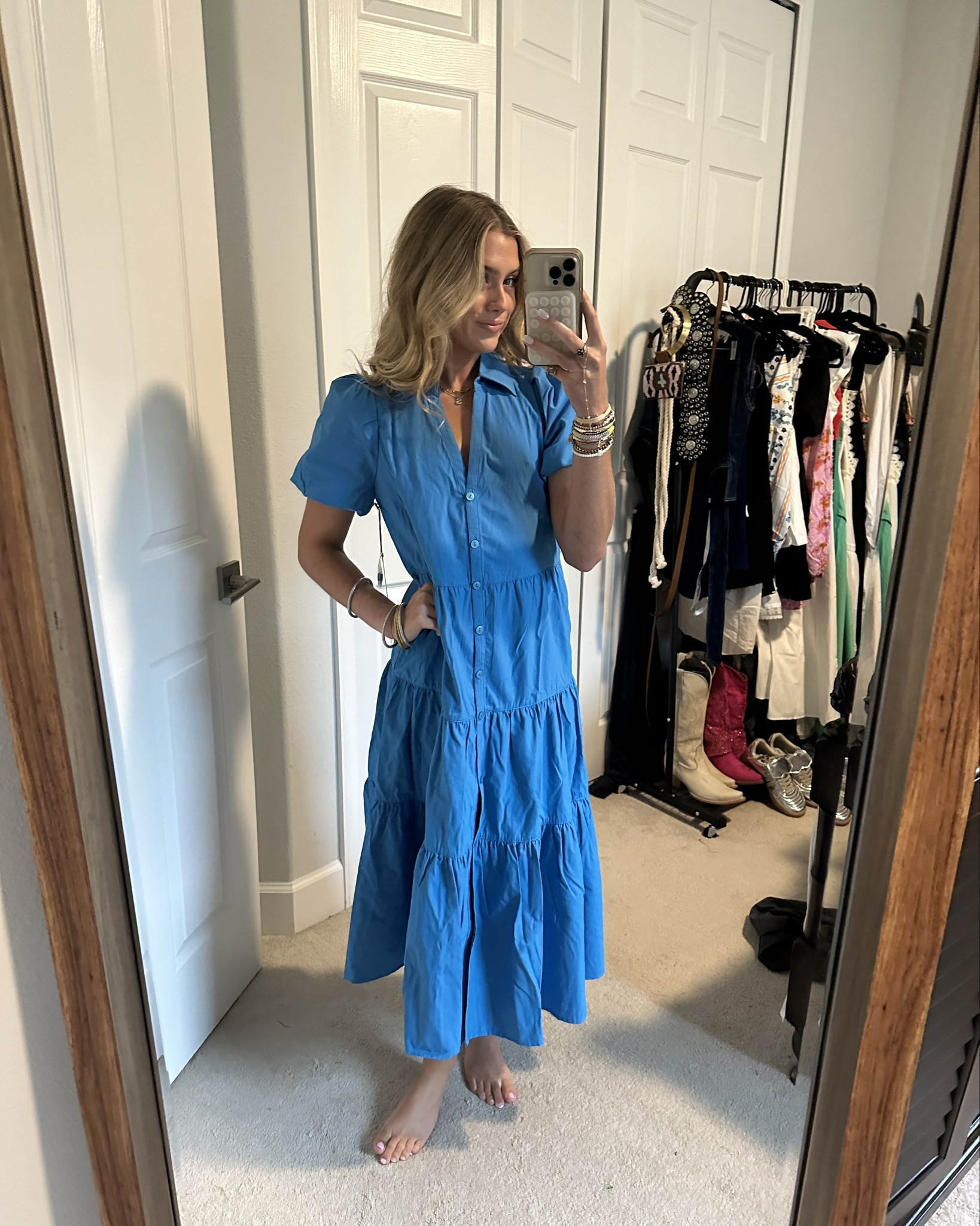 Brochu Walker. The Havana, the dress we are known for, is the iconic Brochu Walker essential. In a sophisticated, signature silhouette, this bright blue dress is assured to take you from season to season. A tiered skirt and puff sleeves give a definitive feminine appeal, while the collared v-neck and button front placket, make it as chic as it is versatile. Designed to be worn belted or loose and flowing, it is the one piece that can take you everywhere.

#LTKStyleTip #LTKWorkwear #LTKBacktoSchool