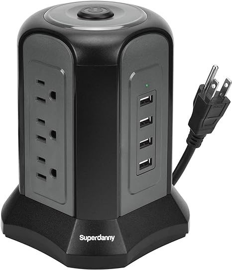 Power Strip Tower Surge Protector, SUPERDANNY Desktop Charging Station, 10 Ft Extension Cord, 9 O... | Amazon (US)