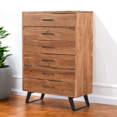 36" Natural Live Edge Solid Wood Five Drawer Dresser | Wayfair North America