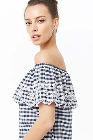 Eyelet Gingham Off-the-Shoulder Dress | Forever 21 (US)