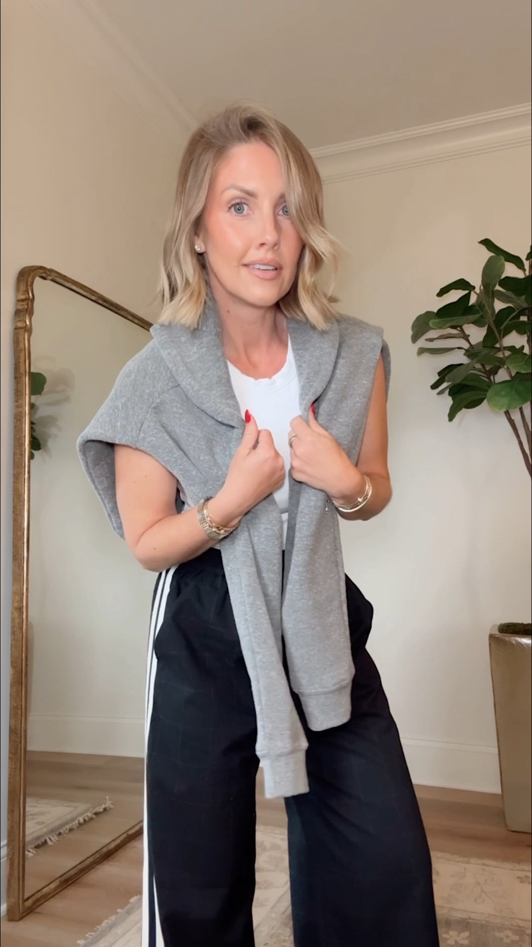 XS tank / XS Petite track pants / XS  Small pullover

#LTKootd #LTKPetite #LTKOver40