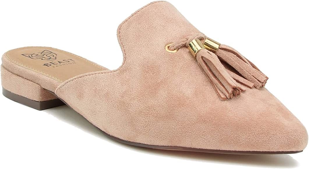 Gem-01 Suede Pointed Toe Slip On Tassels Flat Loafer Mules | Amazon (CA)