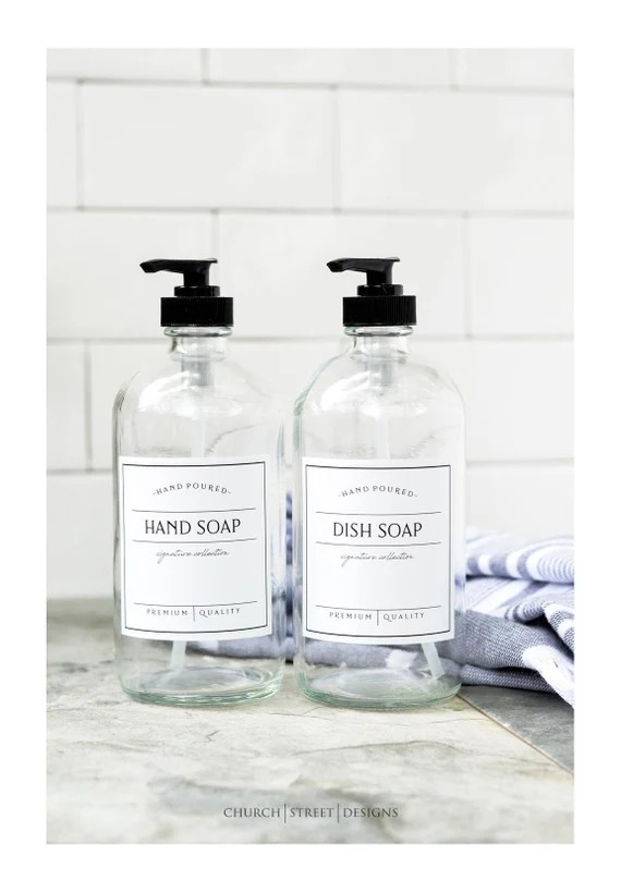 16oz Glass Soap Dispenser, Dish Soap Bottle With Waterproof Label, Hand Soap Pump, Refillable Soa... | Etsy (US)