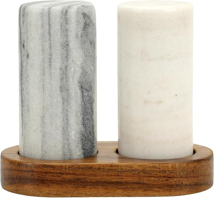 Spiretro Elegant Marble Salt and Pepper Shaker Set with Acacia Wood Holder - Real Grey and White ... | Amazon (US)