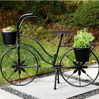 Glitzhome 36.5"L Oversized Hand painted Metal Bicycle Planter Stand | Bed Bath & Beyond