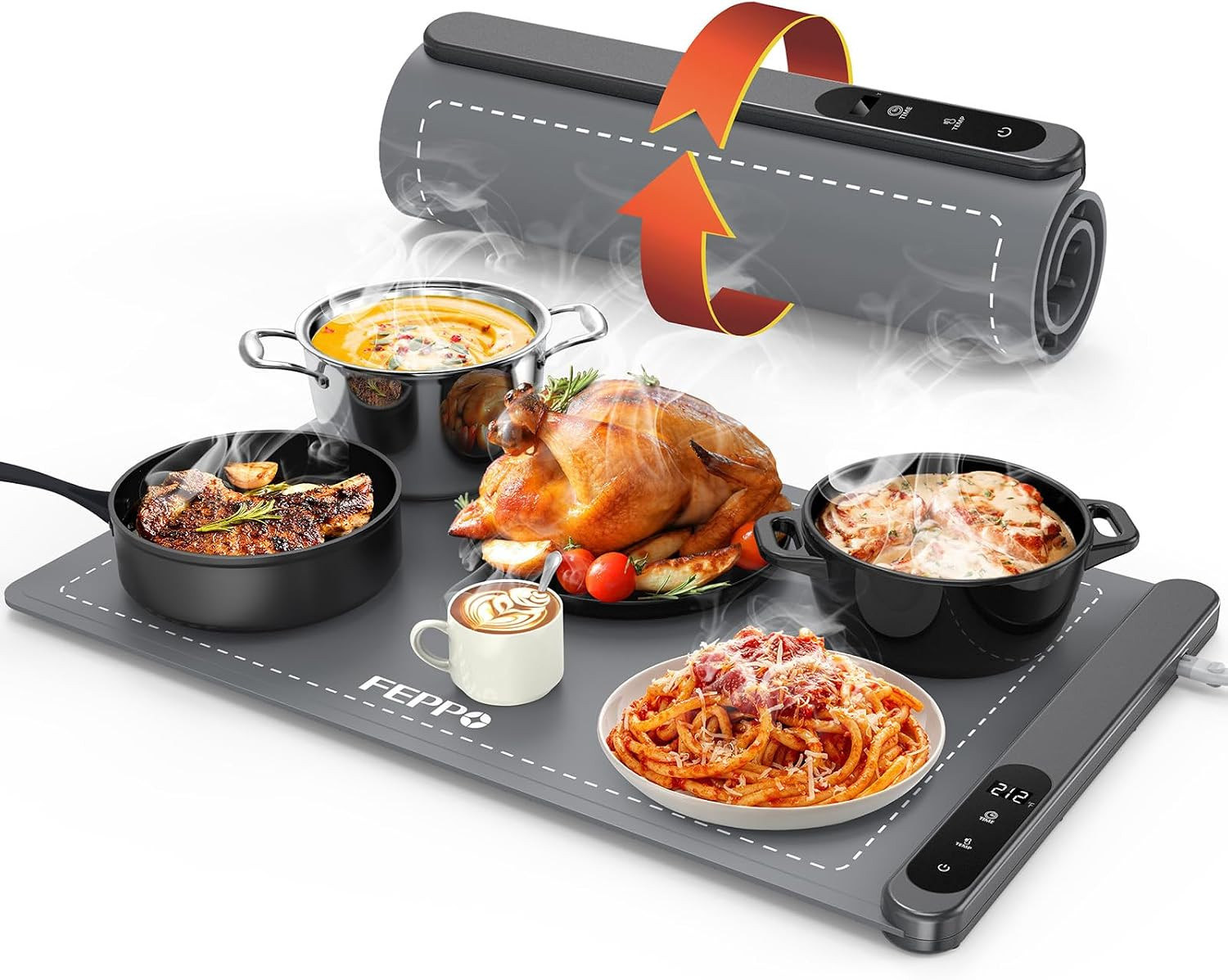 FEPPO Food Warming Mat, Upgrade High-tech Graphene Heating Film, Fast Full Surface Heating Mat with 6 Level Adjustable Temperature and 6 Hours Timer, Roll Up Food Warmers for Parties Buffet | Amazon (US)