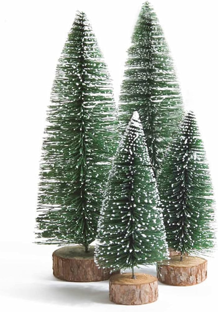 Tiny Christmas Trees, 4pcs Mini Artificial Xmas Sisal Snow Frost Tabletop Trees, Green Bottle Bru... | Amazon (US)