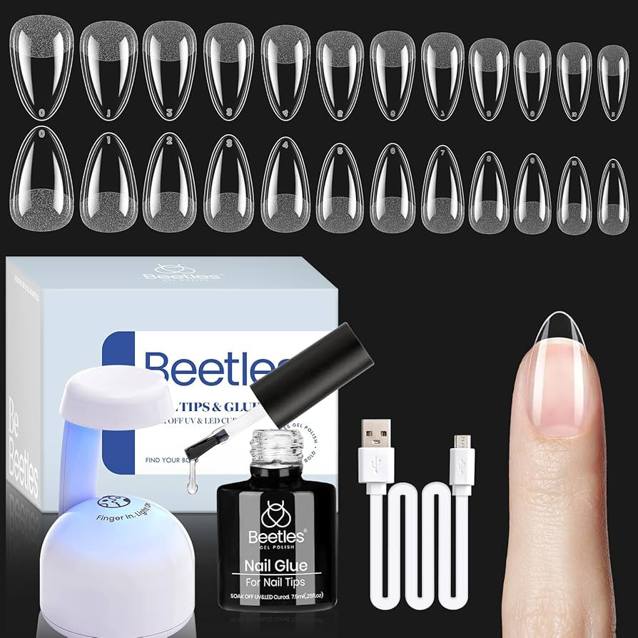 Beetles Gel Nail Kit Etch-X, Almond Short, 504pcs 12 Sizes Nail Tips, with 9 in 1 Nail Glue Mini ... | Amazon (US)
