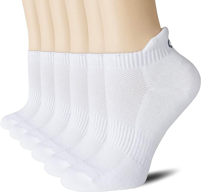 CelerSport Cushion No Show Tab Athletic Running Socks for Men and Women (6 Pairs),Small, White at... | Amazon (US)