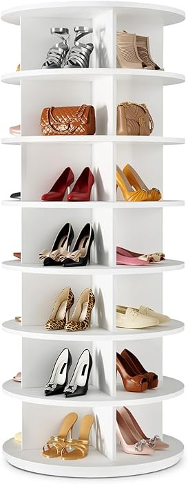 Rotating Shoe Rack 7 Tier Spinning Shoes Organizer Tower for 28-32 Pairs Lazy Susan 360 Revolving... | Amazon (US)