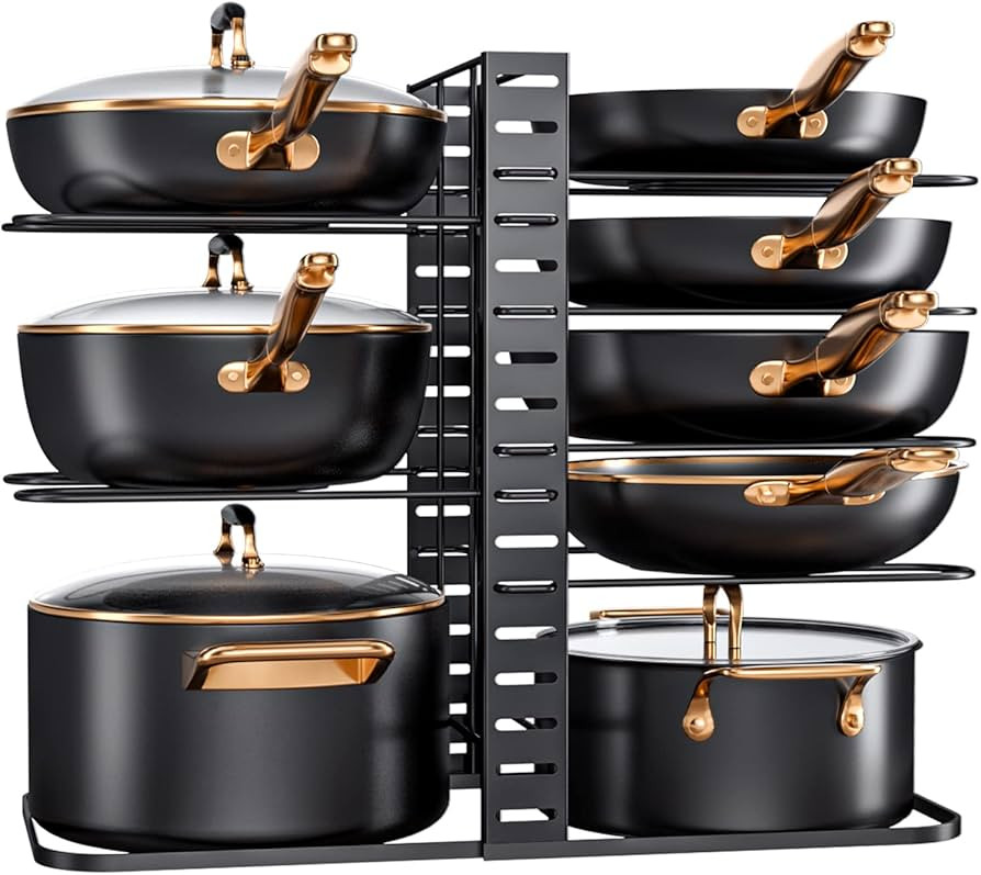 MUDEELA Pots and Pans Organizer : Rack under Cabinet, 8-Tier Kitchen Cabinet Organizers and Stora... | Amazon (US)