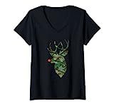Womens Christmas Shirt Reindeer Shirt Camo Ugly Christmas Sweater V-Neck T-Shirt | Amazon (US)