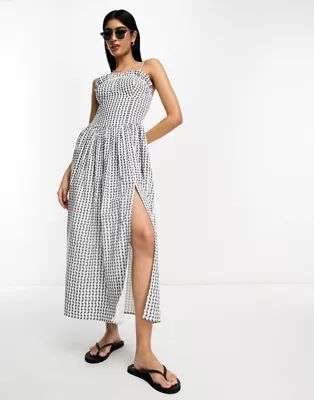 ASOS DESIGN dropped waist cupped detail midi sundress with wavy gray gingham | ASOS (Global)