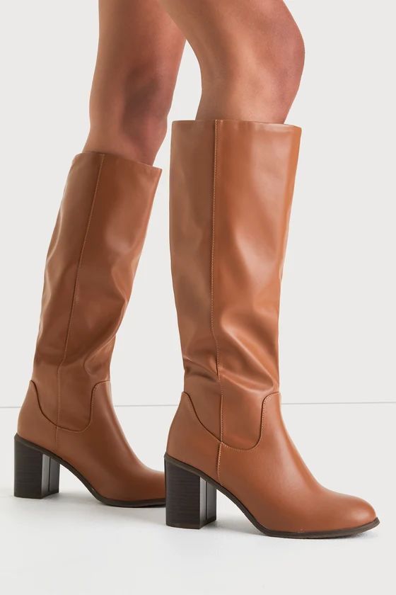 Back To Life Cognac Vegan Leather Knee-High Boots | Lulus (US)