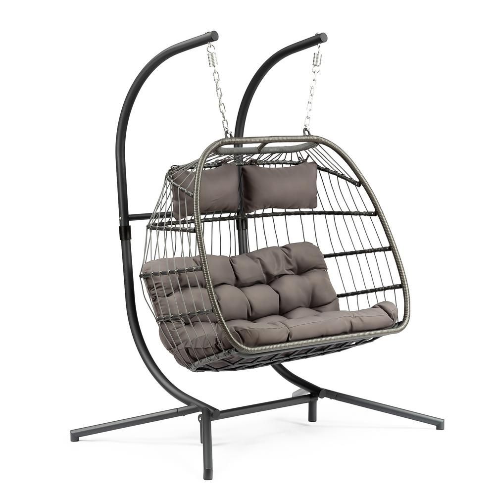 DIRECT WICKER Belle Luxury 2-Person Patio Swing Chair Wicker Hanging Egg Chair | The Home Depot