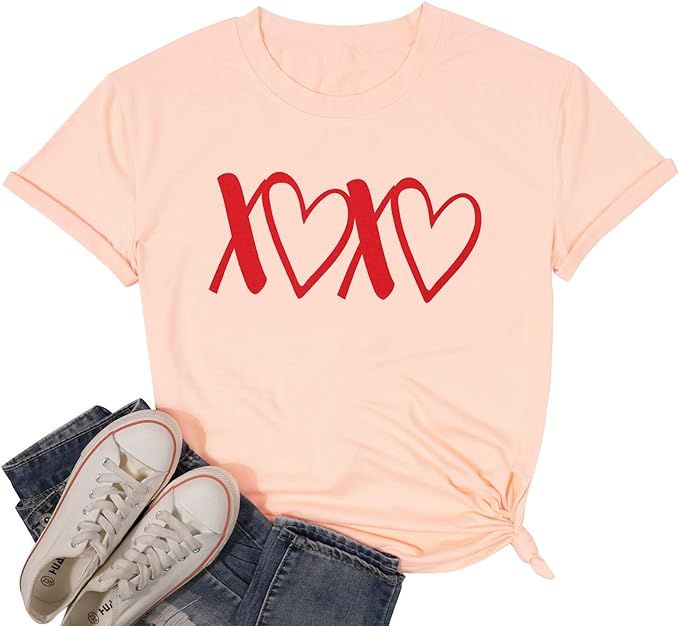 EGELEXY XOXO T Shirt Women Valentines Day Funny Letter Print Gift Top Tee Casual Short Sleeve Vac... | Amazon (US)