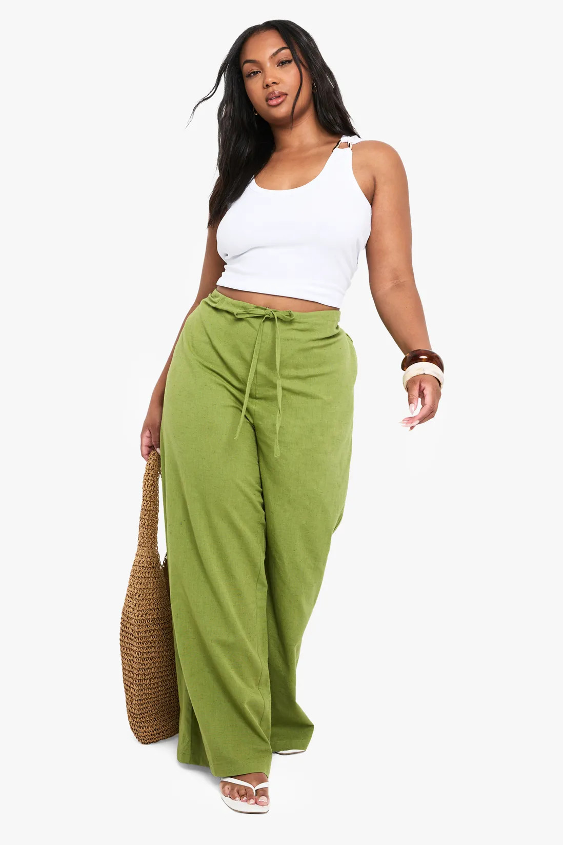 Plus Linen Drawstring Wide Leg Trouser | boohoo (US & Canada)