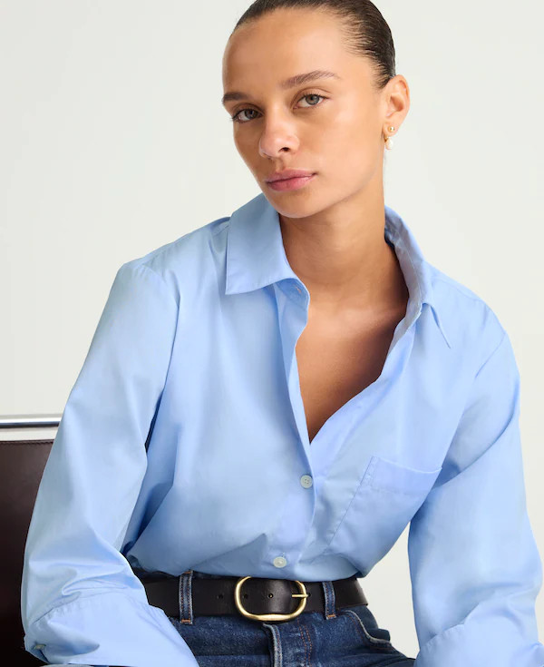 Poplin Easy Y-Neck Button-Up Shirt | Madewell | Madewell