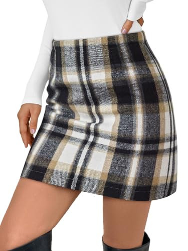 LILLUSORY Womens Plaid Skirt Fall High Waist Flannel Mini Checkered Skirts Winter Corduroy Sweater Dress 2025 BlackApricot S | Amazon (US)