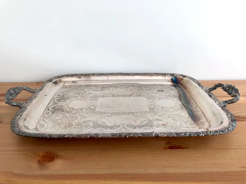 Vintage Silver Handled Tray 22 Across Footed Serving | Etsy | Etsy (US)