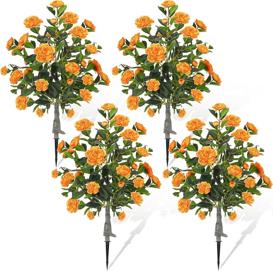 Lunmon 4 Pack 3ft Artificial Camellia Flower Tree 36" Outdoor Fake Flower Plant with Spike UV Res... | Amazon (US)