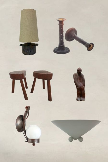 Etsy Finds- French stools, Swedish candle holders, post modern bowl, iron sconce, and a very chic lamp  