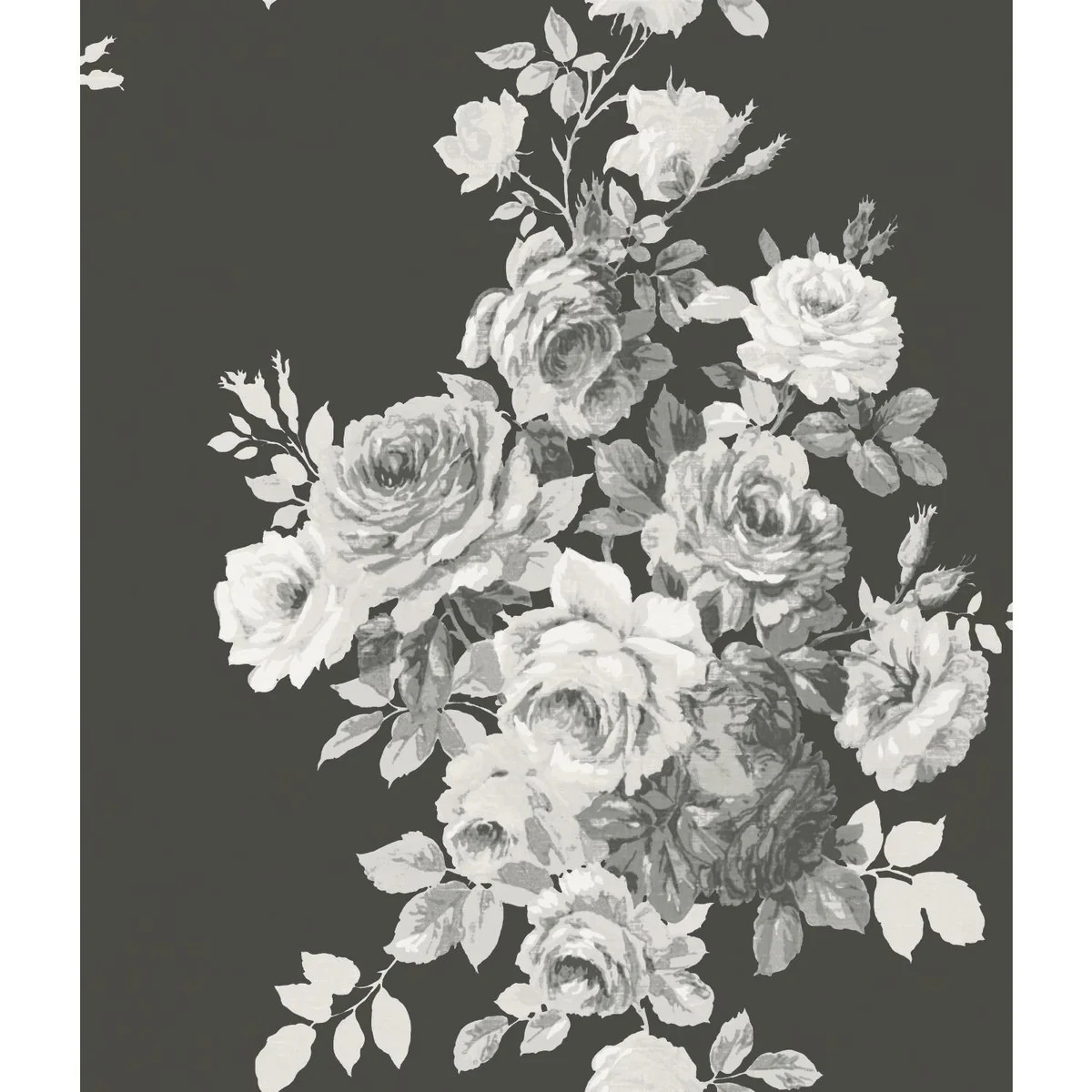 Magnolia Home Tea Rose Black/White On Black Wallpaper | DecoratorsBest