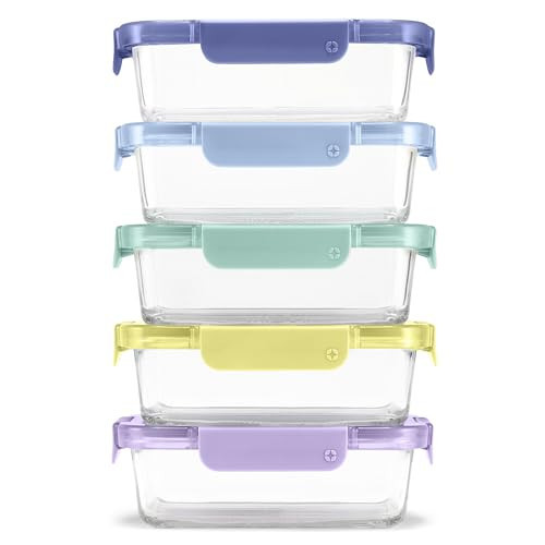Ello Color Lock 3.4 Cup 10PC, 5 Pack Glass Meal Prep Sets Leak-Proof Glass Food Storage Containers with Airtight BPA-Free Plastic Lids, Dishwasher, Microwave, and Freezer Safe, Purple Rain | Amazon (US)