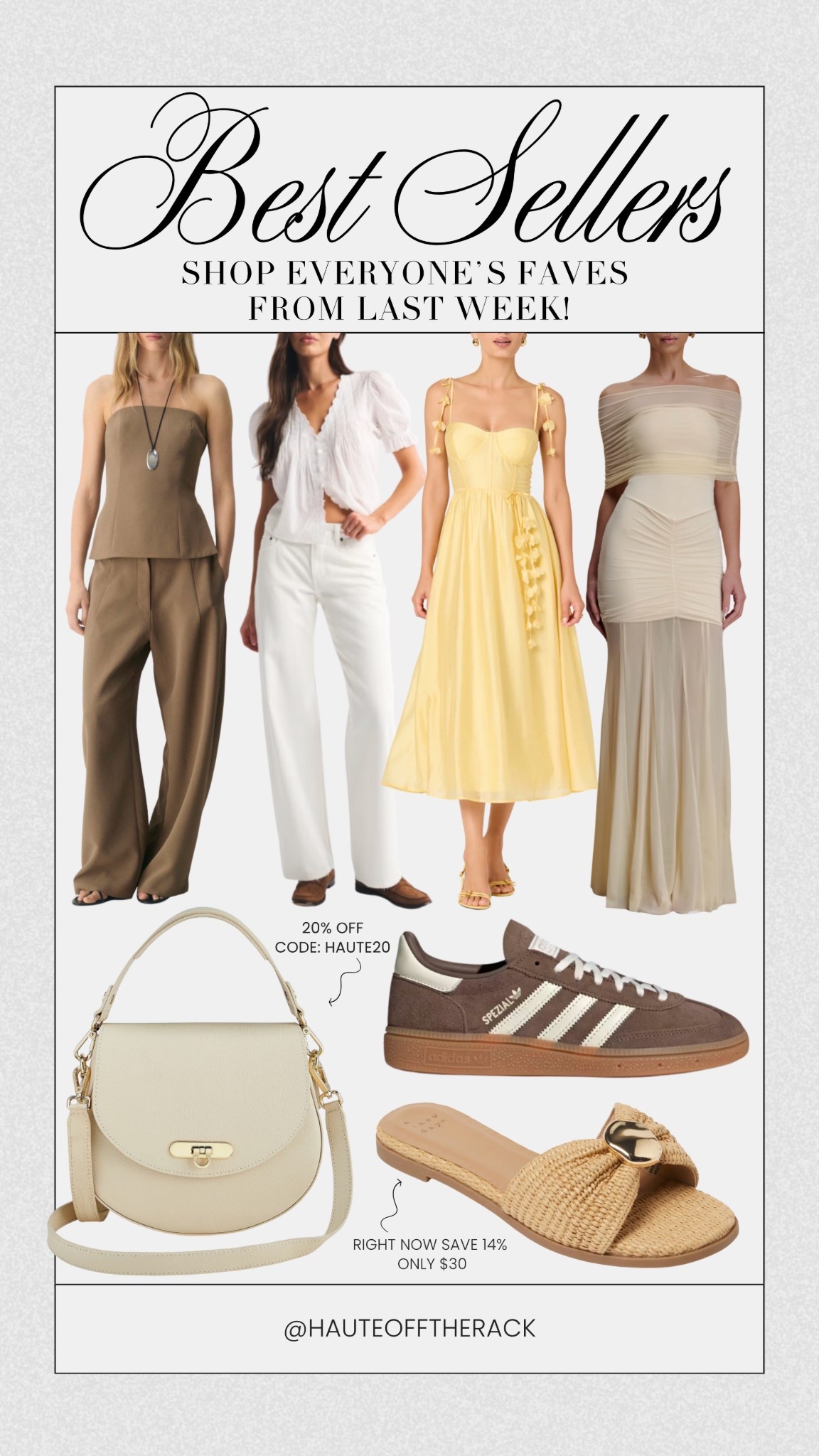 Best sellers from last week! 

Don’t forget take 20% OFF my Sophia bag with code HAUTE20

#workwear #yellowdress #weddingguestdress #whitedenim #abercrombie #astr #adidas #sneakers #giginewyork #target #sandals #springoutfits

#LTKSeasonal #LTKWorkwear #LTKSaleAlert
