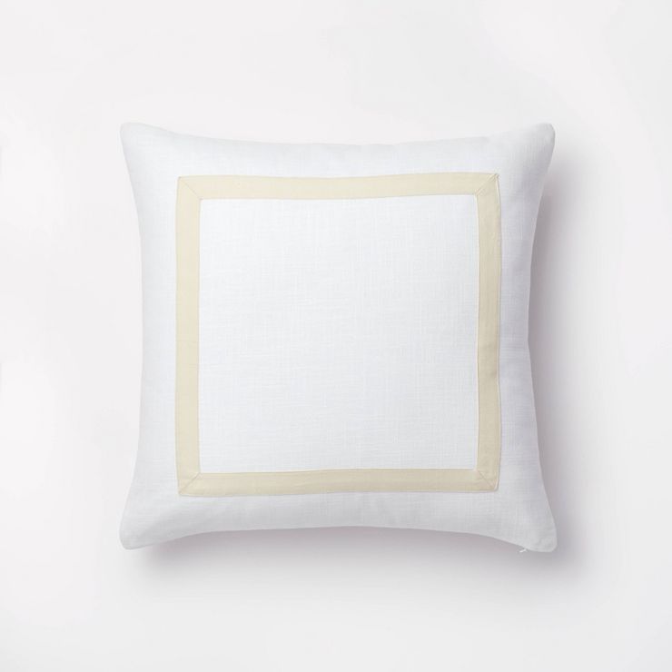 Euro Cotton Slub Border Applique Decorative Throw Pillow White/Camel - Threshold™ designed with... | Target