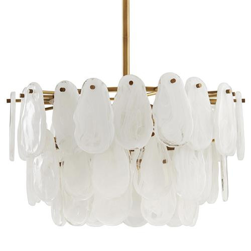 Arteriors Leon Regency Antique Brass Steel Frame White Glaze Glass Chandelier | Kathy Kuo Home