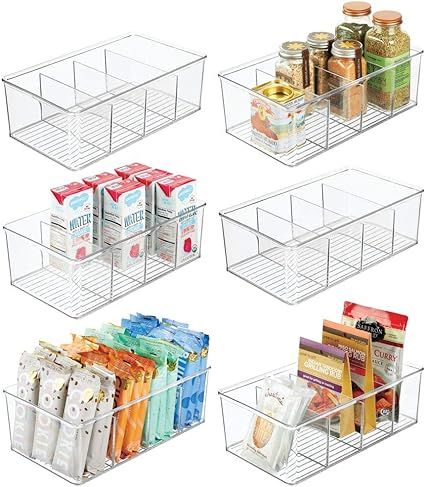 mDesign Plastic Food Storage Organizer Bin Box - 4 Divided Sections - Holder for Seasoning Packet... | Amazon (US)