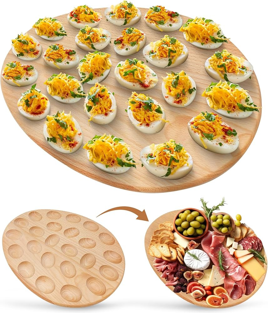 Namre' Deviled Egg Tray Wooden Holder for 24 Eggs – Reversible Oval Platter & Charcuterie Board... | Amazon (US)