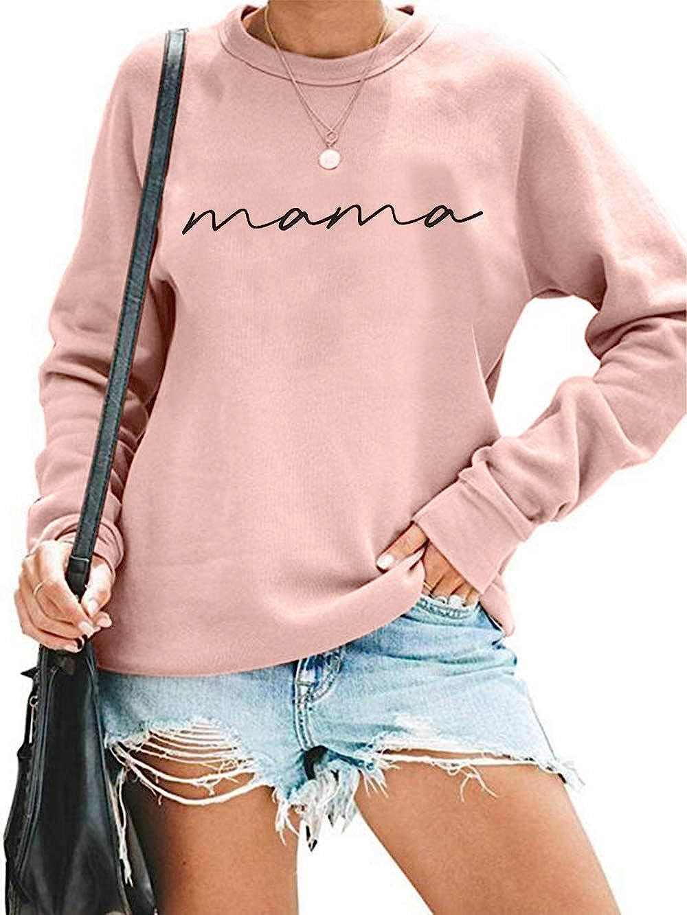 Womens Crewneck Sweatshirt Mama Letter Print Long Sleeve Loose Fashion Pullover Top | Amazon (US)