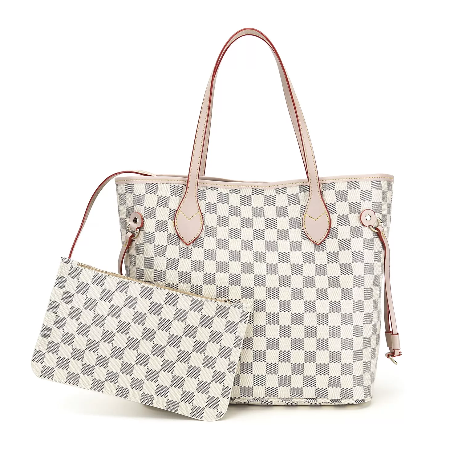 Mila Kate Womens White Checkered Tote Shoulder Bag Purse with Inner Pouch, Handbags, Women's, Size: mm, Beige
