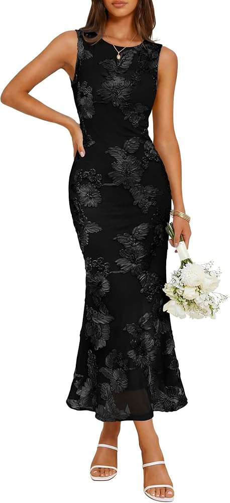 ZESICA Womens 2026 Summer Floral Wedding Guest Midi Dress Sleeveless Mesh Slit Bodycon Formal Coc... | Amazon (US)