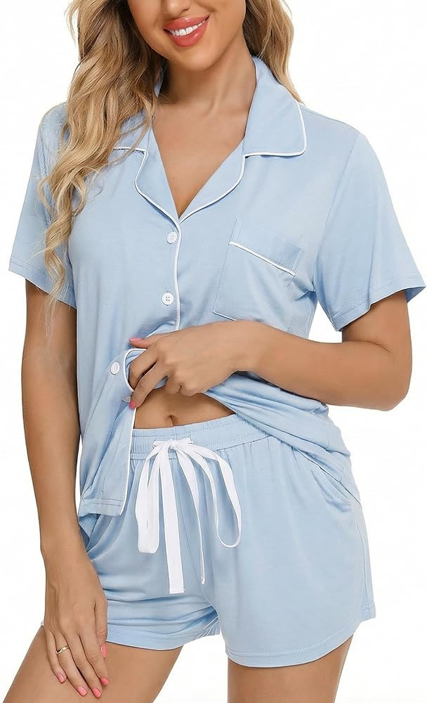 Leikar Womens Button Down Pajama Sets Bride Pajamas Sets Sleepwear Shorts Lounge Set | Amazon (US)
