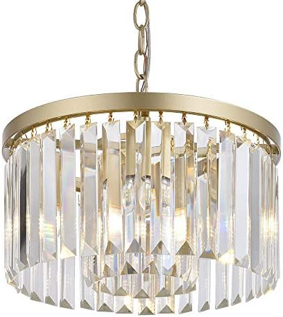 Cuaulans Modern Crystal Chandelier, Gold Finish Semi Flush Mount Hanging Light Fixture Ceiling Pe... | Amazon (US)