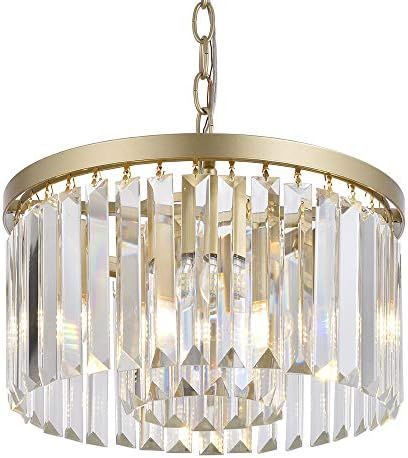 Cuaulans Modern Crystal Chandelier, Gold Finish Semi Flush Mount Hanging Light Fixture Ceiling Pe... | Amazon (US)
