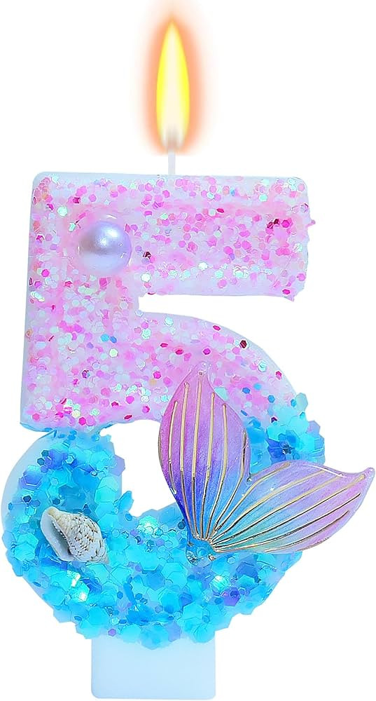 Mermaid Themed Birthday Candles, Number 5 Girls Glitter Birthday Party Supplies,Anniversary Party... | Amazon (US)