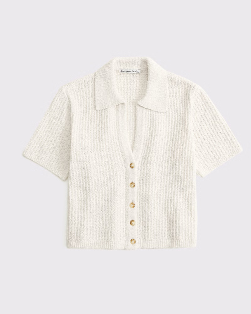 Short-Sleeve Crochet-Style Polo | Abercrombie & Fitch (US)