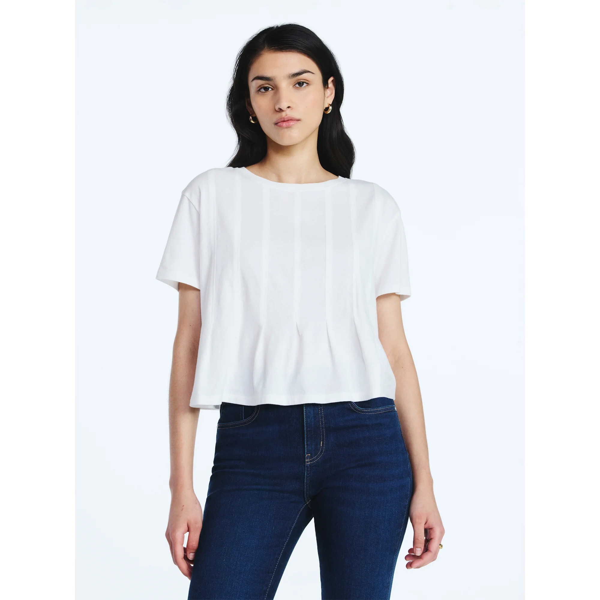Scoop Women’s and Women's Plus Pleated Cropped Cotton Tee, Sizes XS-4X | Walmart (US)