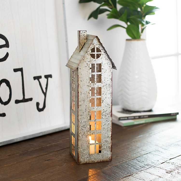 Galvanized House Pillar Candle Holder, 15 in. | Kirkland's Home